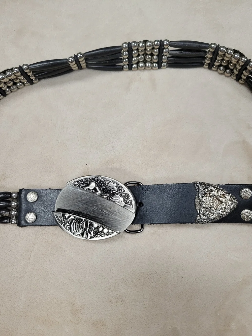 Cactus Mountain Nashville Handcrafted Beaded Bone Belt | Vintage Western 38